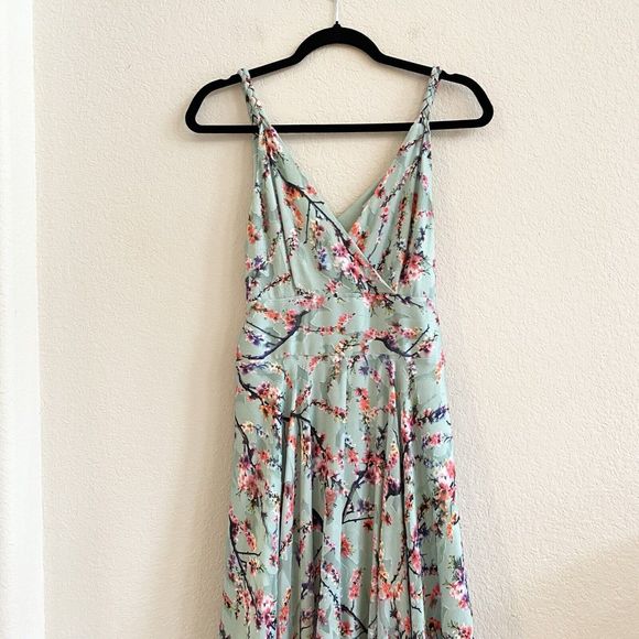 Darling London Size 8 Green Pink  Maxi Dress Sleeveless Floral Tie Back Lined - Picture 5 of 16